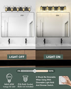 METWET Bathroom Light Fixtures, 5-Light Black and Gold Bathroom Vanity Light, 32 Inch Modern Wall Sconces with Globe Clear Glass Shade, Vanity Lighting Fixtures Over Mirror, VL195-KG-5