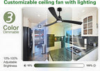 Gaizw Ceiling Fans with Lights, 60 Inch Ceiling Fan with Light and Remote Control, Quiet DC Motor 3 Blade Ceiling Fan for Farmhouse Living Room Bedroom Office Indoor Outdoor(Black Fan)