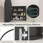 Bathroom Medicine Cabinet with Mirror, Arched Medicine Cabinet Wall Mounted, Modern Vanity Mirror with Storage, Mirrored Cabinet with Adjustable Shelves, Not Recessed, 20x32 Inch,Black