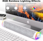 SOULION R30 Plus Bluetooth Computer Speakers, All-in-One Control Button with 6 Modes LED Lights PC Speaker, Wired USB Powered Surround Soundbar for Desktop Monitor Laptop White