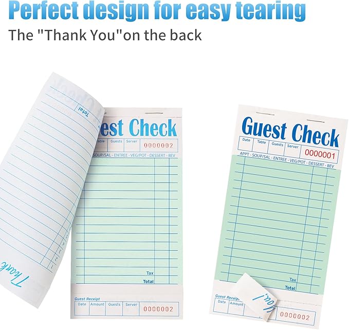 60 Pack/3000 Tickets Guest Checks Books for Servers, Green Server Books for Waitress, Server Note Pads for Restaurants