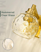 METWET Bathroom Light Fixtures Over Mirror, 26" Brushed Gold Bathroom Vanity Light with Clear Hammered Glass Globe Shade, 4-Light Modern Sconces Wall Lighting, VL200-BG-CL-4