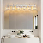FDPBY Vanity Lights 6-Light Modern Crystal Vanity Light Chrome Bathroom Light Fixtures Over Mirror Crystal Bathroom Vanity Lighting Fixtures