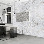 Art3dwallpanels 33 Pack 3D Wall Panel Diamond for Interior Wall Décor, PVC Textured Wall Panels, 12''x12'' Cover 32.Sq.Ft. Gold Veined White
