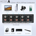 3.5mm Aux + RCA L/R Bi-Directional Stereo Audio Switch 4 in 1 Out A/B Analog Audio Switcher Selector No Power Need