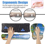 Ergonomic Mouse Pad Wrist Support and Keyboard Wrist Rest Set with Coasters, Non-Slip PU Base, Easy Typing & Pain Relief for Computer Laptop Home Office, Shore Palms Tropical Beach