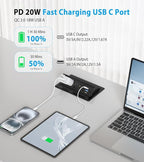 Recessed Conference Table Power Hub with 20W USB-C PD Fast Charging, Flush Mounted for Desks, Kitchens & RVs, 6FT Power Cord (Black)