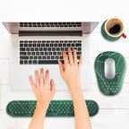 Hasinart Ergonomic Mouse Pad and Keyboard Wrist Rest with Massage Design, Space-Saving Mouse Pad Wrist Support, Memory Foam Wrist Rest with Non-Slip PU Base for Computer Desk, Green Leaves