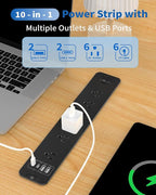 Inhwatek Recessed Power Strip with 20W USB C Port, Flush Mount Power Strip Surge Protector, 6Ft Flat Plug Extension Cord, Space-Saver Recessed Outlet for Furniture Side Table