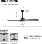 WINGBO 54 Inch Ceiling Fan with Light and Remote, 4 Plywood Blades, 6-Speed Reversible DC Motor, Dimmable, 3CCT, Farmhouse Ceiling Fan for Bedroom Living Room Kitchen, Black and Walnut/Shadowed Walnut