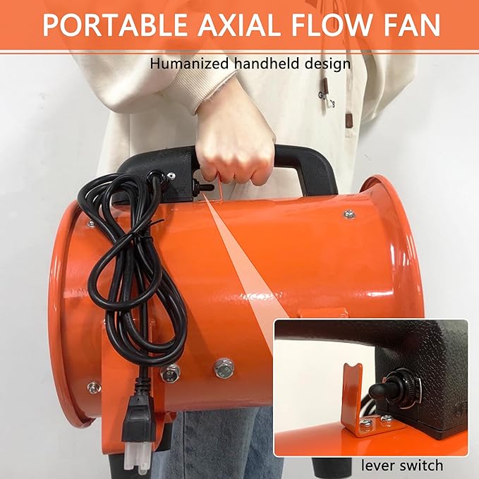 FICBXRA Utility Blower Fan 10 Inch Portable Axial Exhaust Fan 350W/2.6A 1600CFM High Velocity Ventilator with 16FT Duct Hose for Exhausting & Ventilating at Home and Job Site