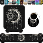 Wrist Rest Support Ergonomic Gel Mouse Pad and Memory Foam Keyboard Set, Non-Slip Rubber PU Base for Home Office Working Studying Easy Typing & Pain Relief, Celestial Theme Sun with Crescent Moon