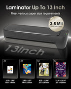 Qfun Laminator Machine 13 Inch Thermal Laminating machine 11x17 with Sheets, Cold Hot Lamination Machine 60S Warm Up Personal Laminator for Teachers, Large A3 Paper Laminate Kit for Office School Home