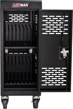16-Device Mobile Charging Cart with Charging Power Strip and Front and Rear Access Locks, Cable Management, Up to 14", Safe Charging Cabinet for Chromebooks, Tablets, Laptops Black