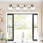 WINSHEN 4-Lights Bathroom Vanity Light Fixtures in Brushed Nickel, E26 Socket Wall Sconce Lighting Fixtures with Clear Glass Shades for Over Mirror Bedroom Living Room Cabinet