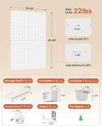 PEGZONE Pegboard Wall Organizer Combination Kit, Overall 25.4"x16.6" Metal Office Pegboard with 13 Accessories, Wall Mounted Peg board Display Panels for Home, Gaming Room, Garage (2Pcs,White)