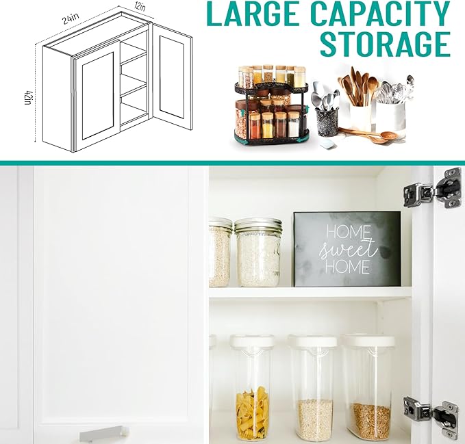 Wall Kitchen Cabinets, RTA Cabinets, White Shaker Cabinet, Wall Mounted, RTA Upper Cabinet, Modern for Kitchen and Bathroom with Door (White, 24" W x 42" H x 12" D)