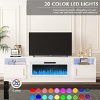 VITESSE TV Stand Fireplace with 36" inch Electric Fireplace Up to 90" TVs, LED Light Entertainment Center, 80" Modern Wood High Gloss with Highlight Storage Cabinet for Living Room (White)