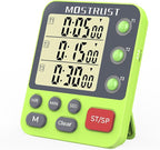 MOSTRUST Digital Dual Kitchen Timer, 3 Channels Countdown Triple Timer for Cooking, Magnetic Memory-Preset Large-Display Adjustable Alarm Volume, Multi Times Management, 3A Battery Included, Green