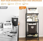 Arbuxzuy 4 Tier Stand with Storage Shelf, Tall Mobile Printer Table for Home Office, Adjustable Stands for Heat Press Scanner Fax (Black)