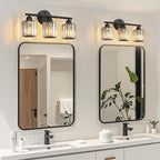FDPBY Modern 3 Light Crystal Vanity Light, Black Vertical Bathroom Light Fixture Over Mirror for Dressing Table Sink, Compatible with Dimmable Bulbs (Bulbs Not Included)