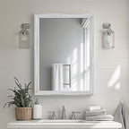 White Wood Effect Framed Wall Mirror, 22x30 Rectangle Mirror, 1/8" Anti-desilvering Tempered Glass, Sustainable& Sturdy Frame, Anti-Rust, HD Reflection &3min Fast Setup for Bathroom Living Room