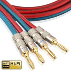 AutCreation Speaker Cable Wire with Banana Plugs,14 AWG HiFi Pure Copper Speaker Wire,99.9% OFC Stranded Copper Wire,Gold Plated Banana Tip Plugs,Red/Blue (1.5M(4.9ft))