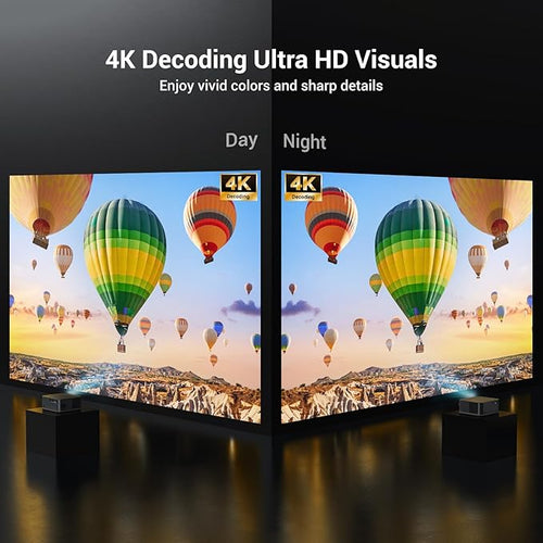 2000 ANSI 4K Decoding Projector with WiFi and Bluetooth, HAPPRUN Movie Home Theater with Auto Focus, 300'' Display for Indoor/Outdoor, Smart Proyector Compatible with Phone/TV Stick/PC/PS5