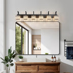 FDPBY Crystal Vanity Lights 6-Light Black Bathroom Vanity Lights Modern Crystal Bathroom Light Fixtures Over Mirror 51.18" Long Vanity Light for Bathroom