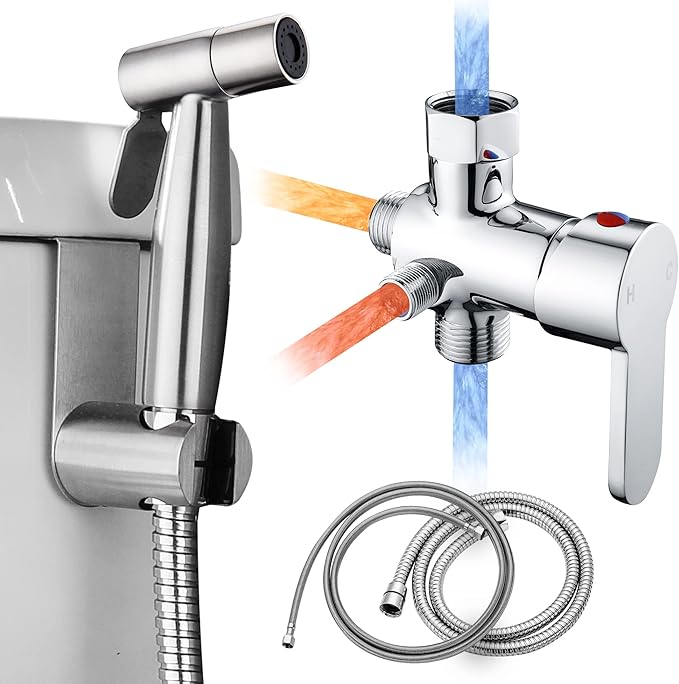 Handheld Bidet Sprayer for Toilet, Bidet Attachment for Warm Water, Hot and Cold Mixing Valve Kit, Hand Sprayer for Feminine Wash, Pet, Cloth, Diaper