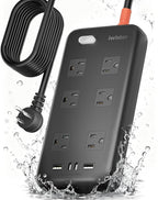 Iwister Outdoor Power Strip Weatherproof IPX6,Iwister 15 Ft Extension Cord,4 USB Ports & 6 Wide Outlets for Multiple Devices,Wall Mountable for Yard,Workshop,Poolside,RV Camping,Black