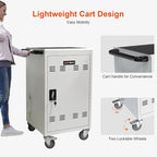 Aokleo Laptop Charging Cart,32 Devices Tablet Storage Carts for Pad Up to 16.3" Screen Size, Classroom Computer Mobile Charging Station for Pads,Chromebooks,Laptops,Security Storage (30+2 Bay-White)