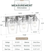 METWET Bathroom Light Fixtures, 3-Light Modern Vanity Light with Clear Glass Wine Glass-Shaped Shade, Vanity Lighting Fixtures Over Mirror, Brushed Nickel, VL155-BN-3