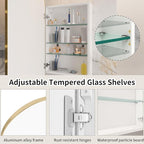Gold Medicine Cabinet Mirror,Left or Right Opening,Arched Medicine Cabinet Mirror Wall Mounted,Bathroom Mirror with Storage, Adjustable Shelves, Not Recessed, 16x32 inch