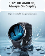 Parsonver Smart Watch for Swimming, 5ATM Waterproof Watch for Pool & Open Water, AI Swim Analysis, Built-in GPS & Compass, AMOLED Fitness Trackers 100+ Sports Modes, Heart Rate & Sleep Monitor, Black