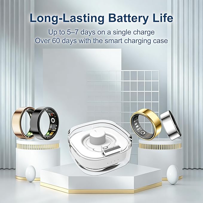 Smart Ring Health & Fitness Tracker for Men & Women, Heart Rate, SPO₂, Sleep & Activity Monitoring, IP68 Waterproof, Long Battery Life, Family Care Mode, No Subscription Fee (Silver, 7)