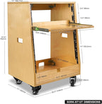 Sound Town DIY Slanted 12U Studio Rack (4U Top + 8U Lower), with 2U Bottom Storage, Slide-Out Tray, Caster, Plywood, Golden Oak for Recording Room, Home Studio (SDRK-ST12T)