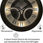FOUNTAIN DESIGNS 24 Inch in/Outdoor Wall Clock with Temperature and Humidity Combo, Large Outdoor Clock for Patio Large Waterproof with Thermometer,Antique Hamilton Gold Metal