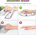 Gaming Mouse Pad, Large Desk Mat, Cute Desk Pad Protector, 4in1 XXL Mousepad + Keyboard Wrist Rest+Mouse Wrist Rest+Coaster Set with Ergonomic Desk Pad for Home Office Computer, Purple Flower Plants