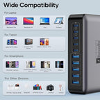 USB C Charger Block 10 Ports, 450W USB Charging Station for Multiple Devices, 5 Type C + 5 USB A GaN PD Charger Hub, Compact Power Brick Super Fast Charging for MacBook, Ipad, iPhone, Samsung