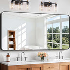 Bathroom Mirror, 60 x 30 inch Black Rectangle Wall Mirror, Metal Frame Rounded Corner Vanity Mirror, Large Wall Mounted Mirrors for Over Sink Bedroom Living Room Horizontal Or Vertical Mounting