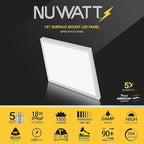 NUWATT 1x1 FT LED Square Surface Mount Panel, 5CCT 2700K/3000K/3500K/4000K/5000K Selectable, 1500LM 18W, Internal Driver, Dimmable Flat Panel, 120V, CRI90, 12" Inch Flush Mount Ceiling Light, 1" Thick