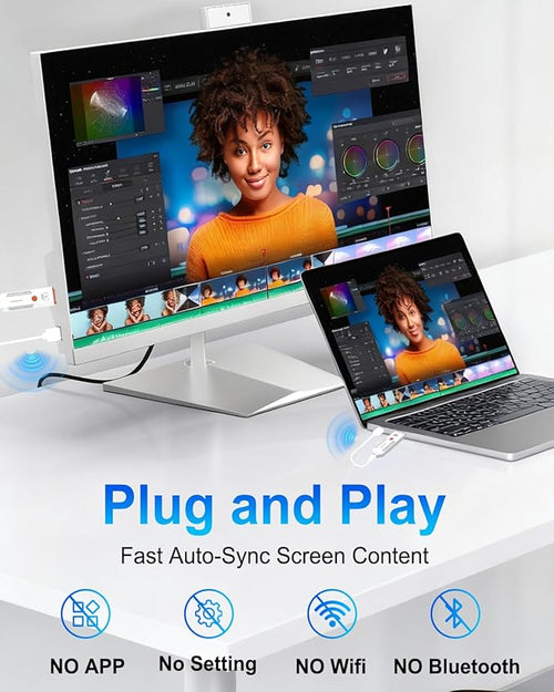 2026 Upgraded Wireless HDMI Transmitter and Receiver 328FT/100M, 4K Decode 1080P@60Hz Ultra HD, Plug & Play 5G+2.4G HDMI Extender Display Dongle Adapter for Video/Audio to Monitor from Laptop/TV Box