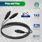 Bangun 1x2 Digital Audio Splitter Cable 15ft, Toslink Digital Fiber Optic Audio Splitter 1 Male Input 2 Male Output (for Home Theatre, Xbox, PS5/PS4)