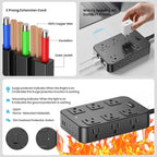 Solidock Flat Plug Power Strip Surge Protector with 12 AC Outlets 6 USB Ports 3 Side Multi Plug Outlet Extender 15 Ft Extension Cord for Home Office Kitchen Dorm Wall Desk Charging Station ETL Listed