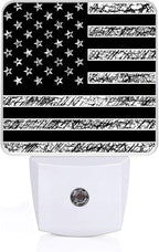 GANTINIR Black White American Flag Night Light, Plug-into USA Flag Nightlight White LED Lamp, Energy Efficient Decor Desk Lamp for Bedroom Hallway Stairs Bathroom