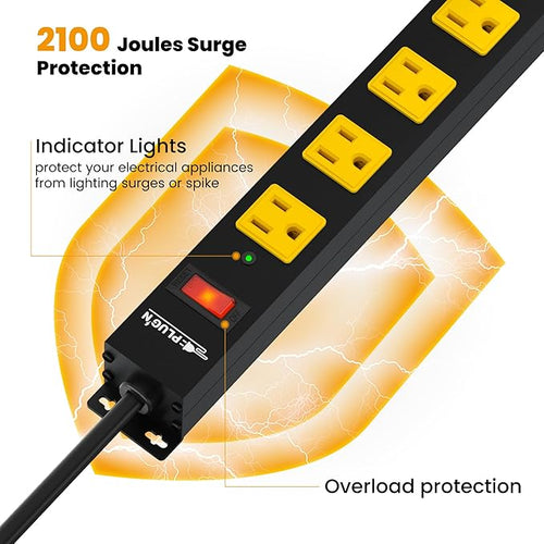 12 Outlet Long Power Strip, 3FT Power Cord, 2100 Joules Surge Protector, Wide Spaced Outlet Power Bar, Overload Protection Switch, Industrial Heavy Duty for Work Bench, Shop, Garage, 2 Pack