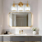 EJIAXIN Bathroom Lighting Fixtures, 3 Light Gold Bathroom Light Fixtures with Clear Shades Modern Crystal Vanity Light Bath Room Vanity Lighting Over Mirror Wall Light