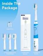 SEAGO Kids Electric Toothbrush with 2 Mins Brushing Timer and 4 Replacement Bursh Heads, Rainbow LED Light Make Brushing Fun, Boys Battery Powerd Toothbrush for 4-12 Years Old，SG-977 (Light Blue)