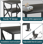 Printer Stand, 23.6 x 23.6 Inches Large Printer Stand with Adjustable Storage Shelf, 3 Tier Printer Table for Home Office, Rolling Printer Cart with Industrial Wheels, Mini Fridge Stand Table, Black